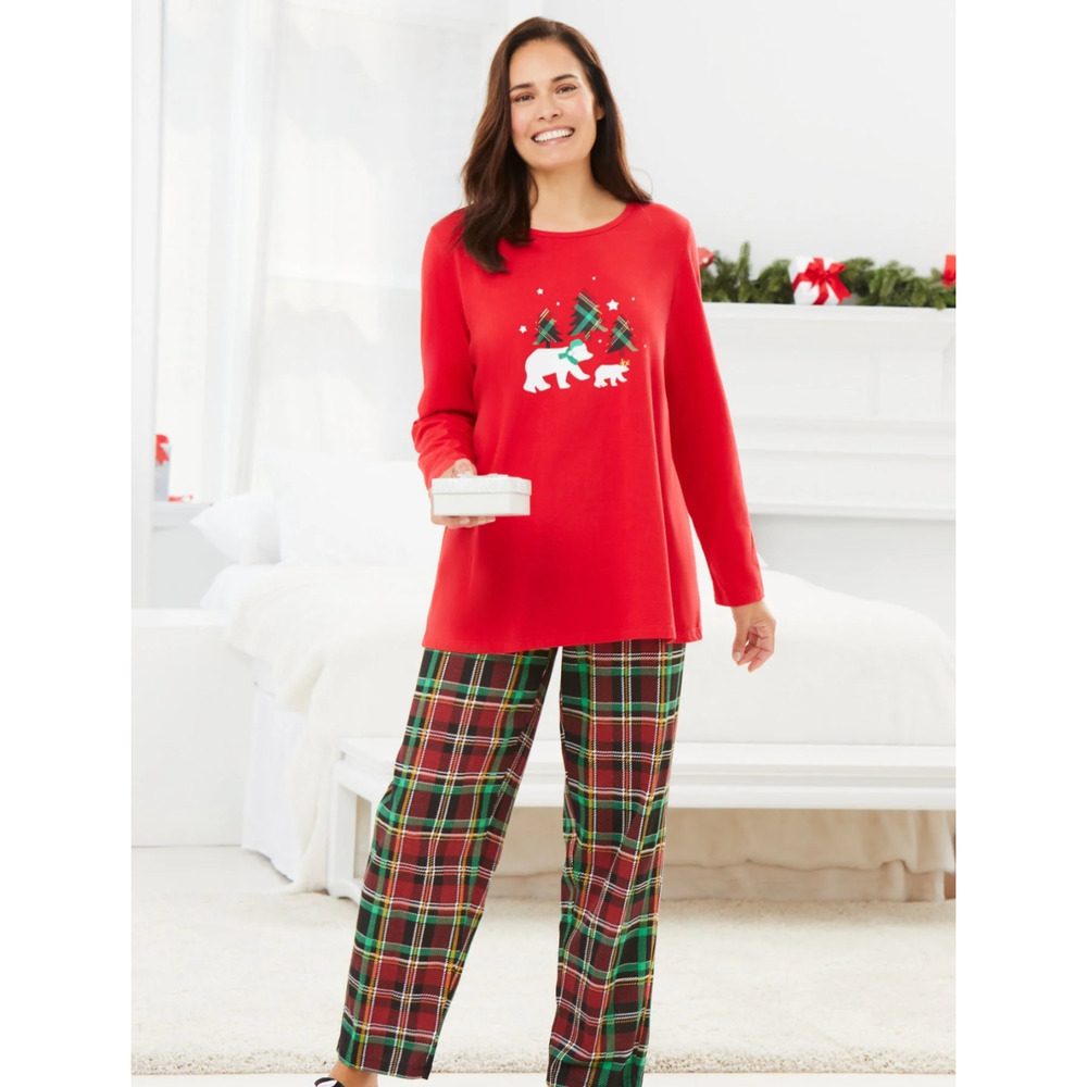 Dreams &‎ Co. Graphic Shirt PJ Set Pajama Christmas Polar Bears Large 18/20